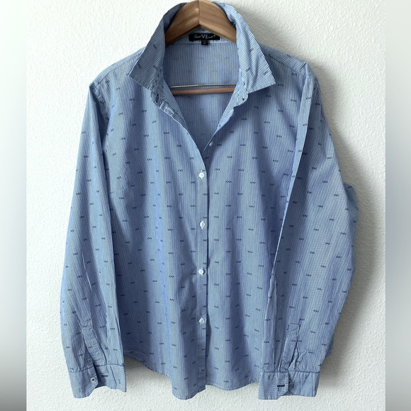 Velvet Heart Tops - Velvet Heart Women’s White&Navy Pinstripe Long Sleeve Button Down Shirt Size XL